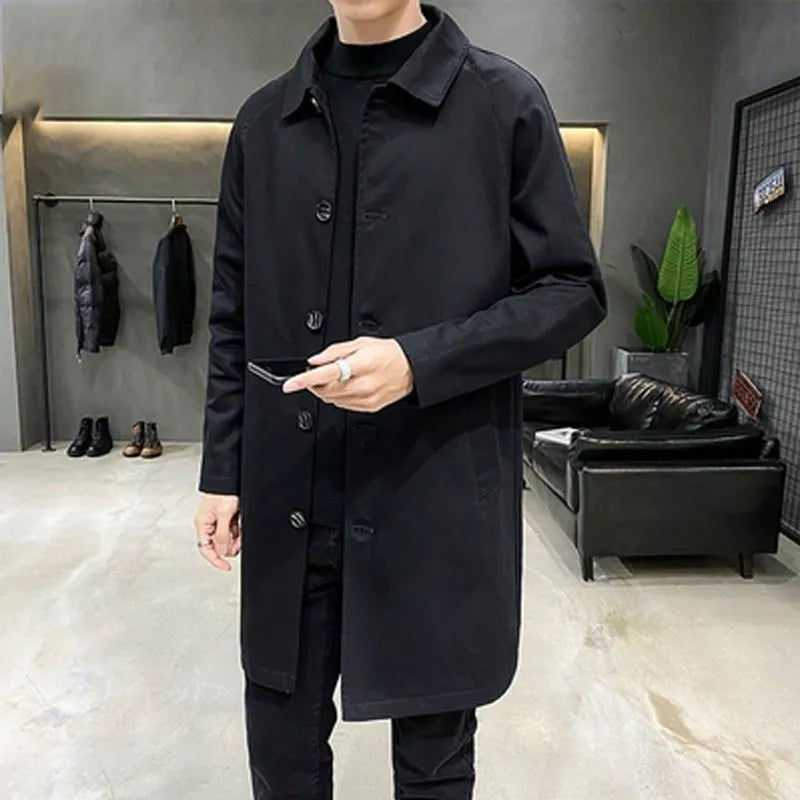 Men's thin rabbit fur trench coat in loose fit mid-length casual style