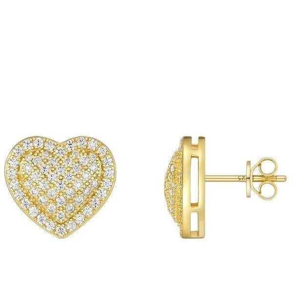 S925 sterling silver heart-shaped stud earrings with golden finish and minimalist design