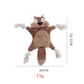 Brown fox dog toy with squeaker, crinkle paper sounds, and cotton rope arms for chewing