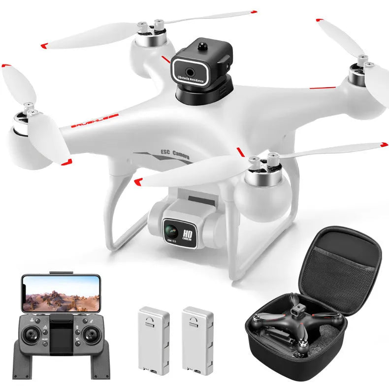Black brushless UAV quadcopter with four obstacle avoidance sensors and dual HD cameras