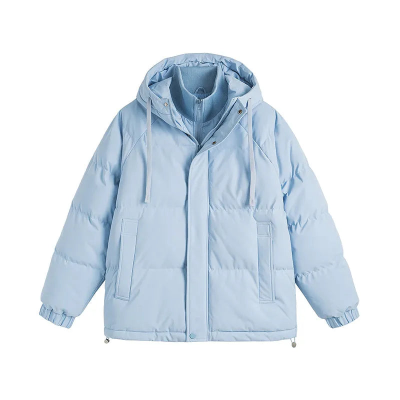 Loose winter cotton coat in solid colour with side seam pockets and cardigan styling