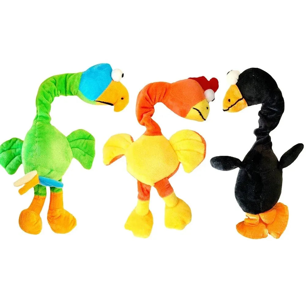 Screaming chicken sound dog chew toy in durable rubber, available in black, green and orange colours
