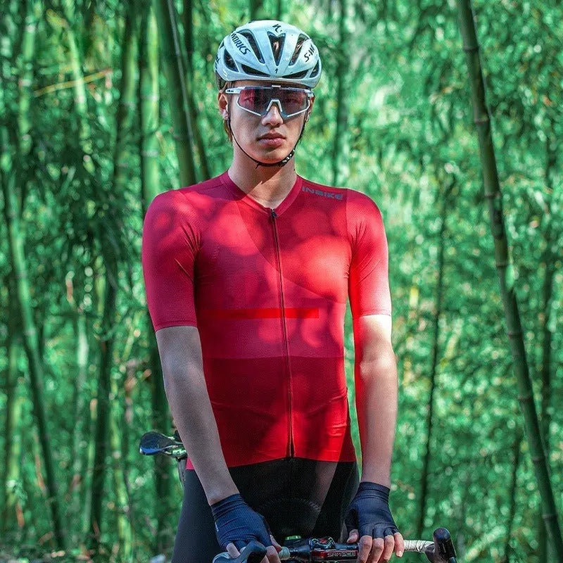 Men's quick-drying cycling suit set in geometric black, chemical fibre blend, top and shorts