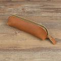 Genuine cowhide leather handmade pencil case with zip closure in black colour