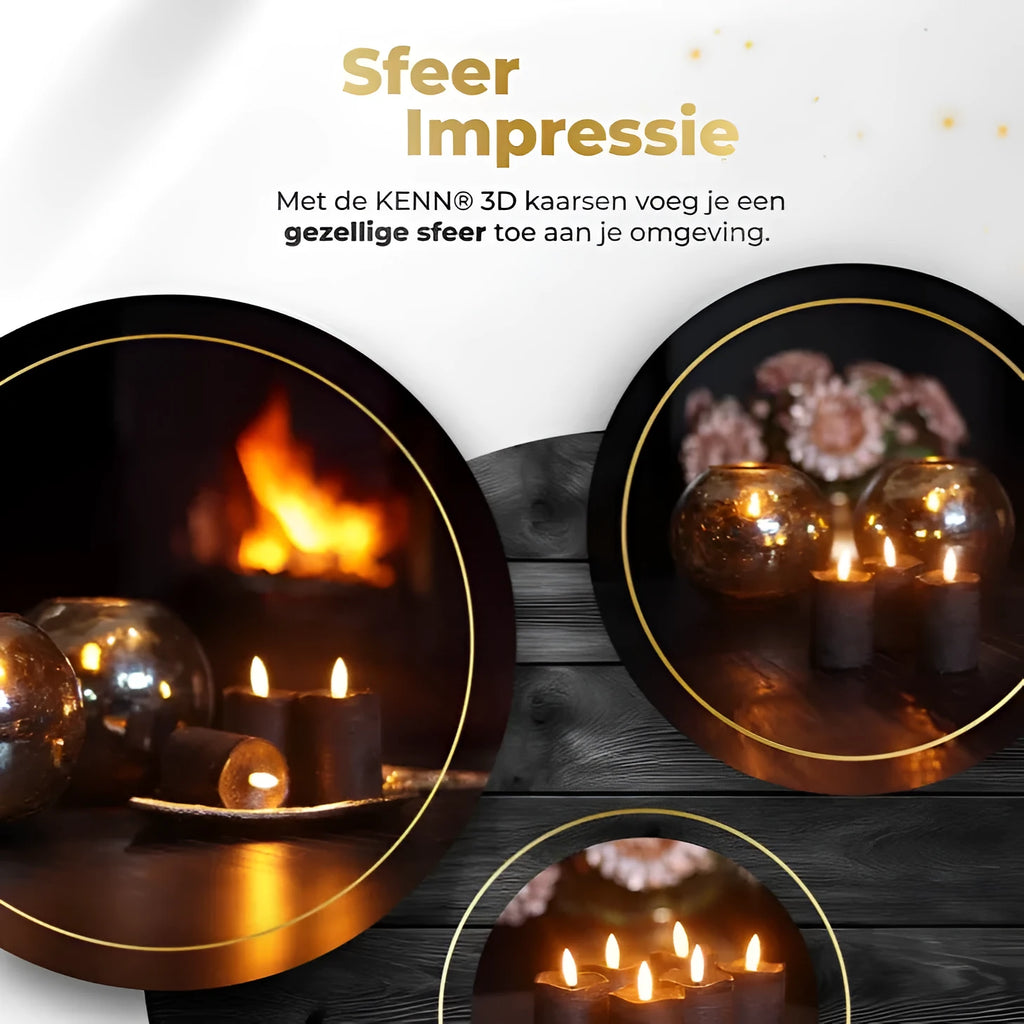 Four black S6 LED pillar candles arranged together, each measuring 5 cm wide by 7 cm tall
