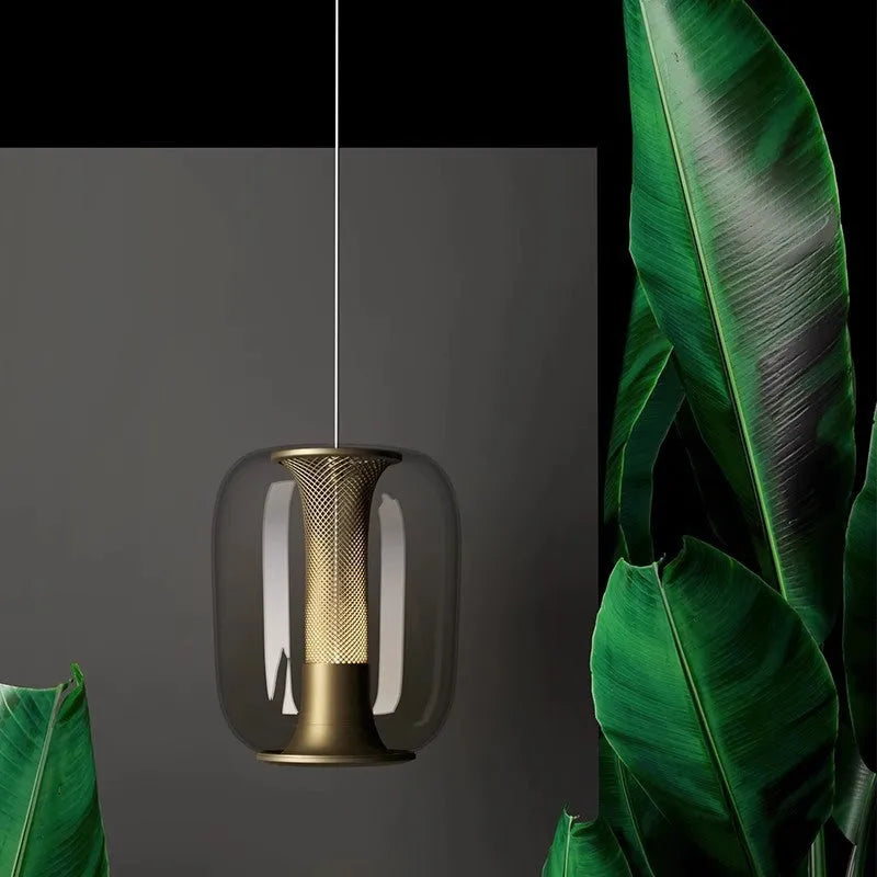 Minimalist spherical glass chandelier with 16cm diameter shade for ceiling mounting
