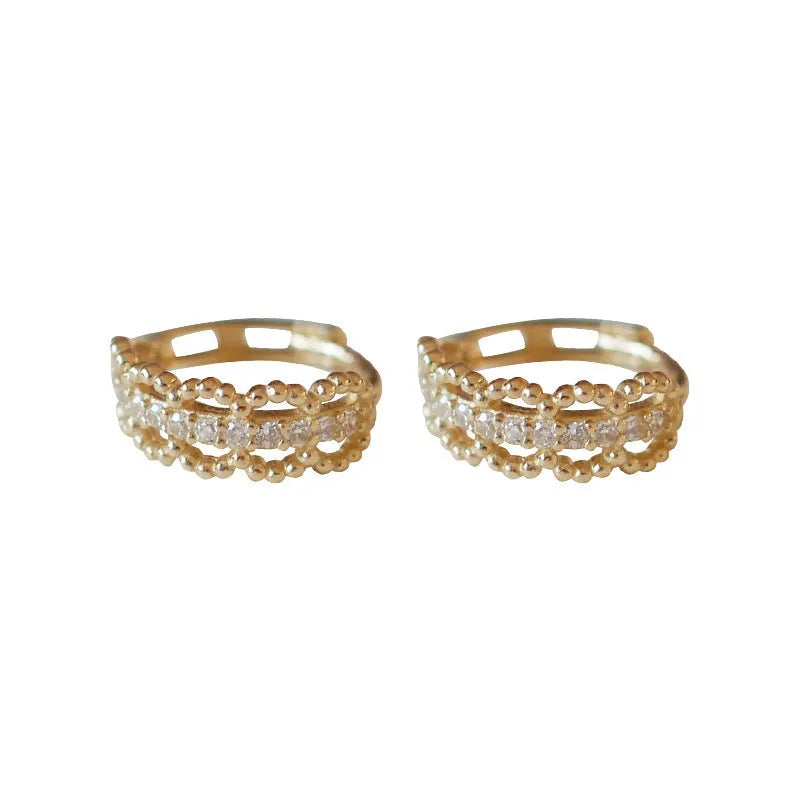 925 silver gold lace ear clip small earrings for women, 18K gold plated pair