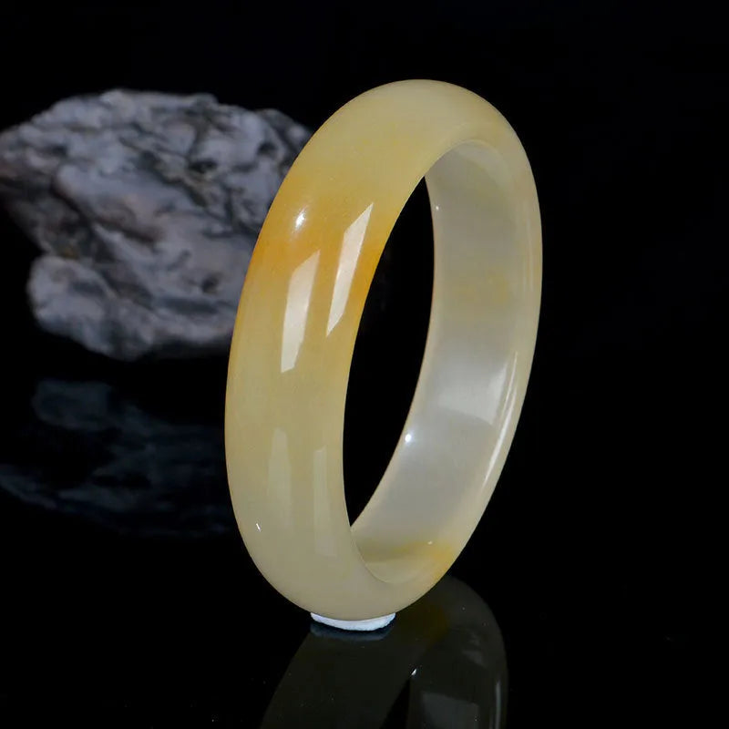 Natural light jade bracelet for women in Chinese style with polished surface showing size options