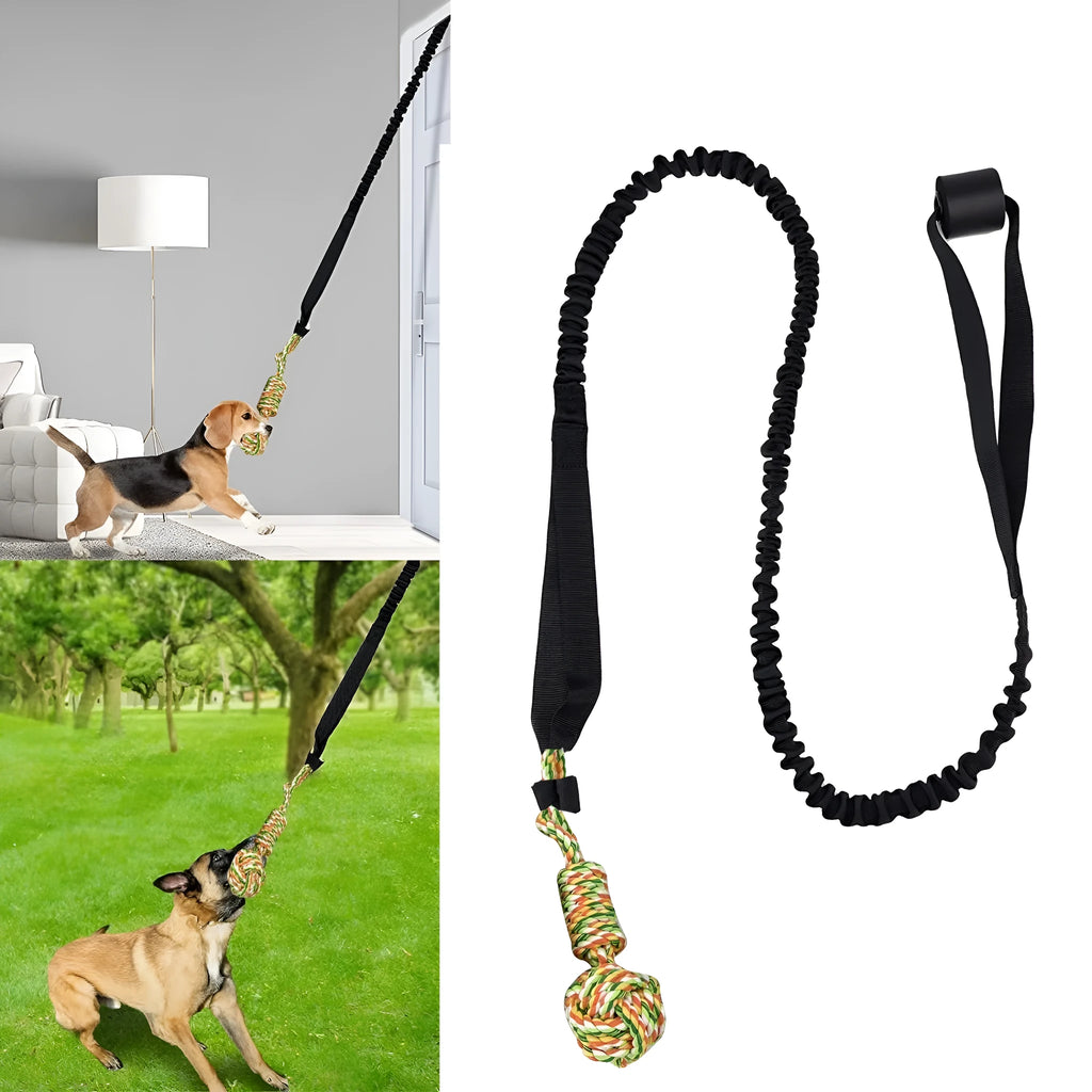 Cotton thread dog tug of war rope toy in choice of black, grey, or red colours.