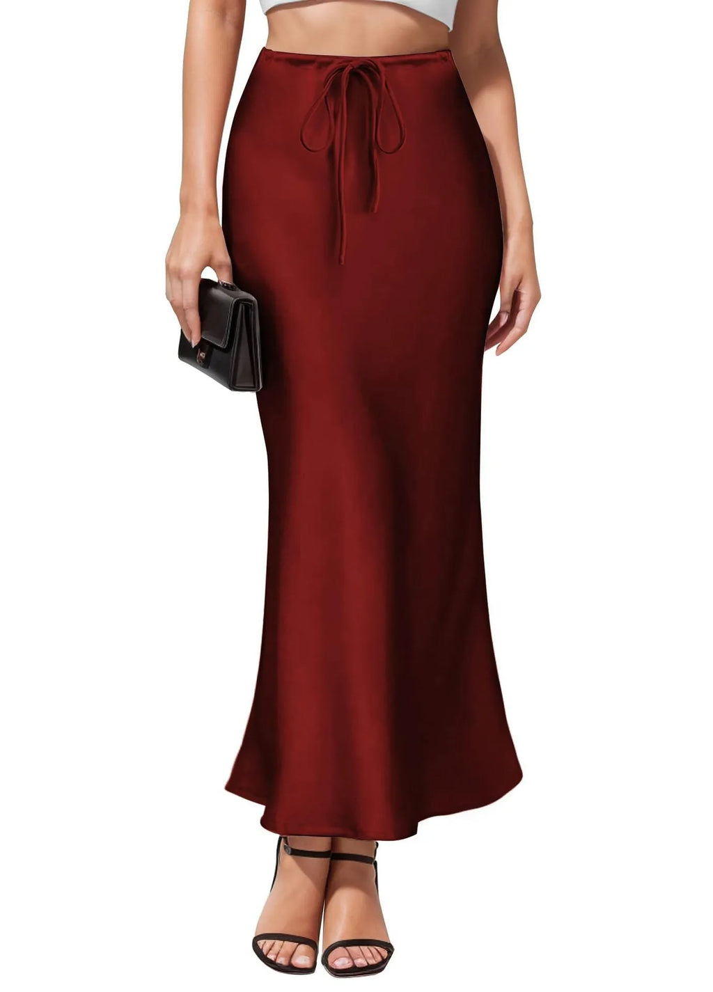 Women's high waist acetate satin skirt with asymmetric cut and irregular hem in milky white