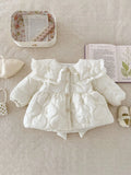 Girls cotton padded winter coat in light beige with thickening cotton filling for warmth