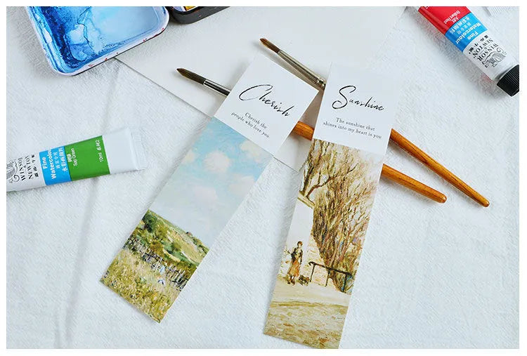 Paper bookmark set with creative art designs – 40×150mm, 350g white cardboard, pack of 30