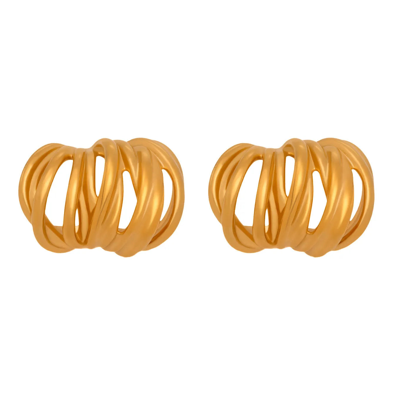 Heavy Industry Casting C-type ear studs multi-layer lines stainless steel geometric pumpkin shape electroplated gold finish