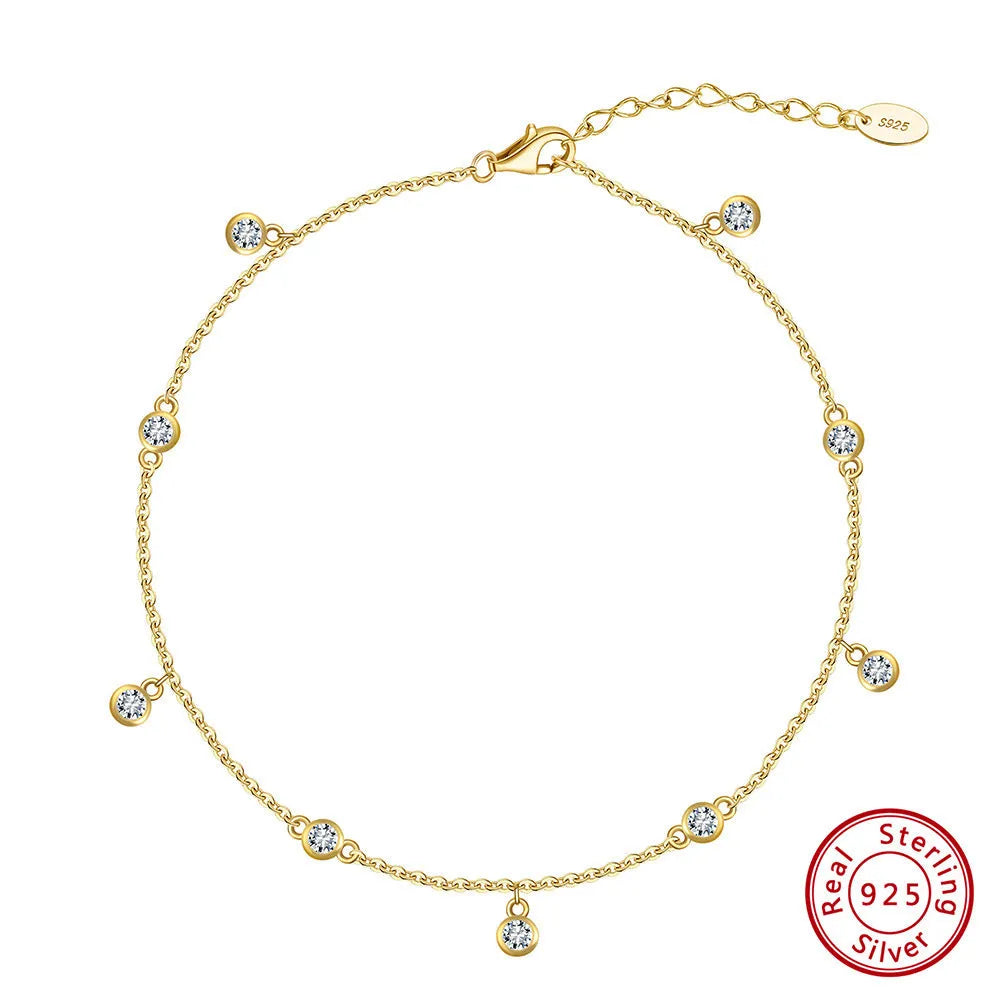 Silver anklet with geometric zirconium pendant in gold and platinum colour options