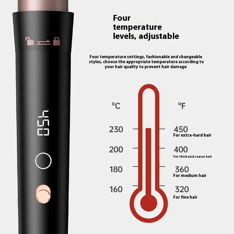 Rose gold tube replacement hair curler with LCD screen display and five styling functions