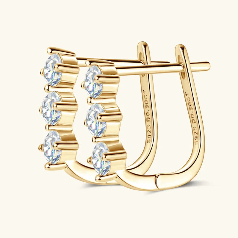 Gold finish silver geometric U-shaped moissanite earrings for women with round 0.3-carat stone