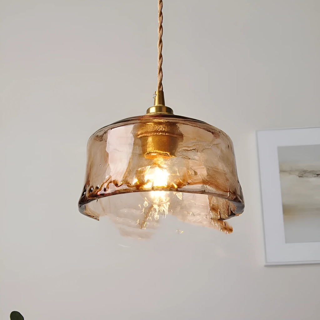 Nordic retro style brass and glass B-shaped chandelier pendant light for ceiling installation.