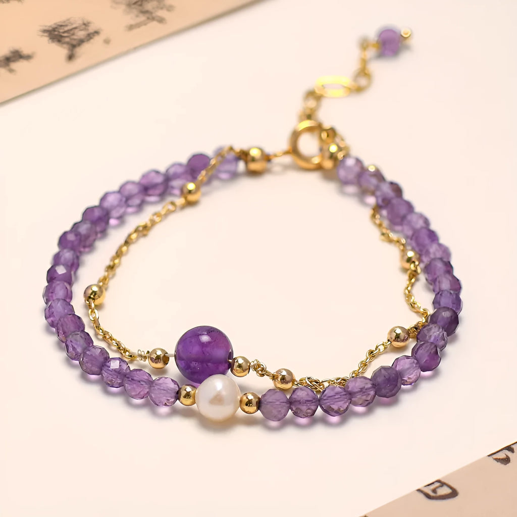 Amethyst coloured Chinese style bracelet with electroplated crystal diamond shapes for women