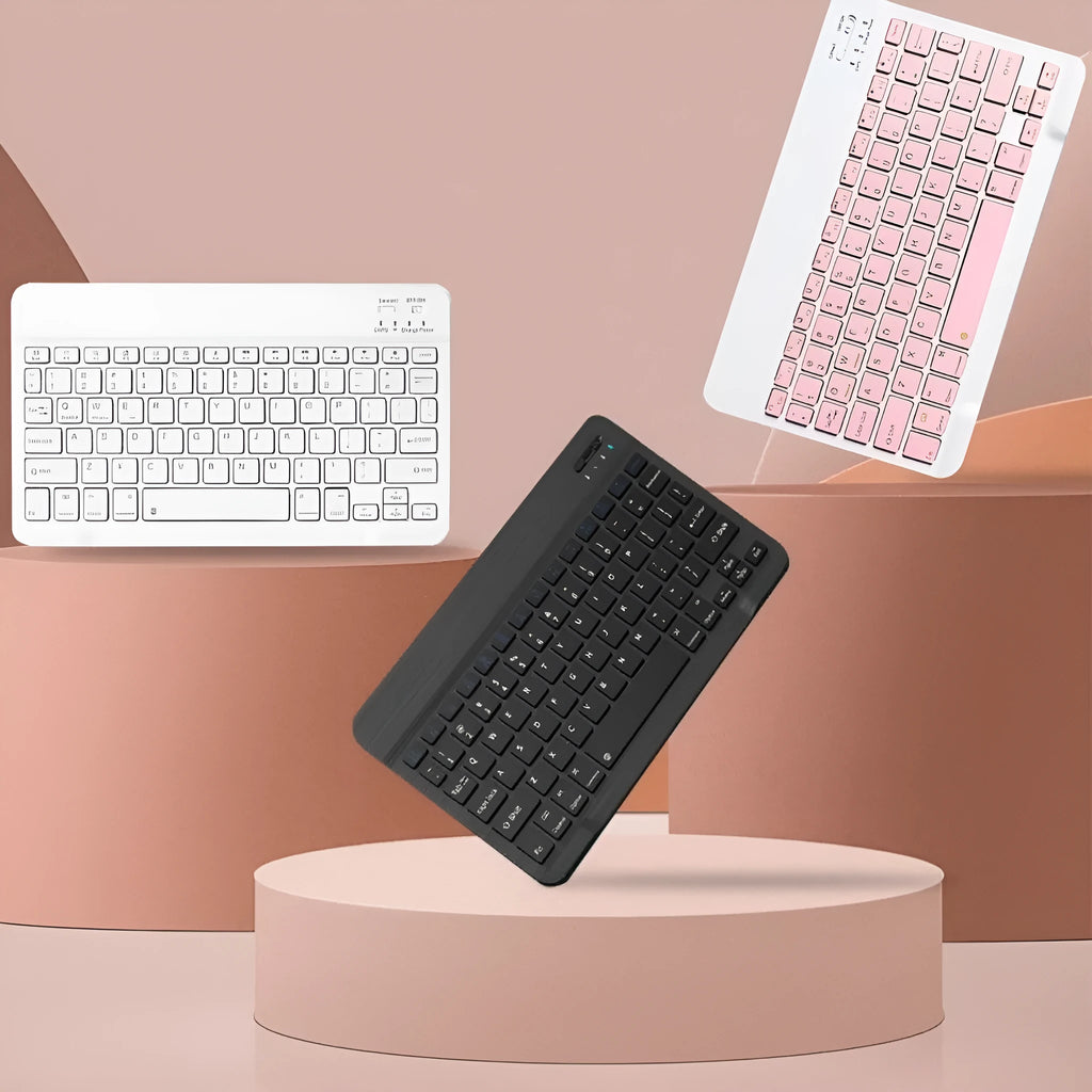 10-inch Bluetooth wireless keyboard and mouse set in various colour options with connectivity accessories