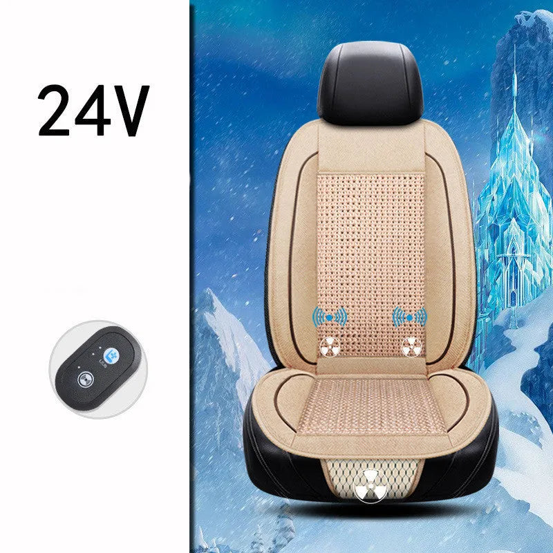 Car ventilation seat cushion measuring 60cm square in black, coffee, or rice colours with power cord