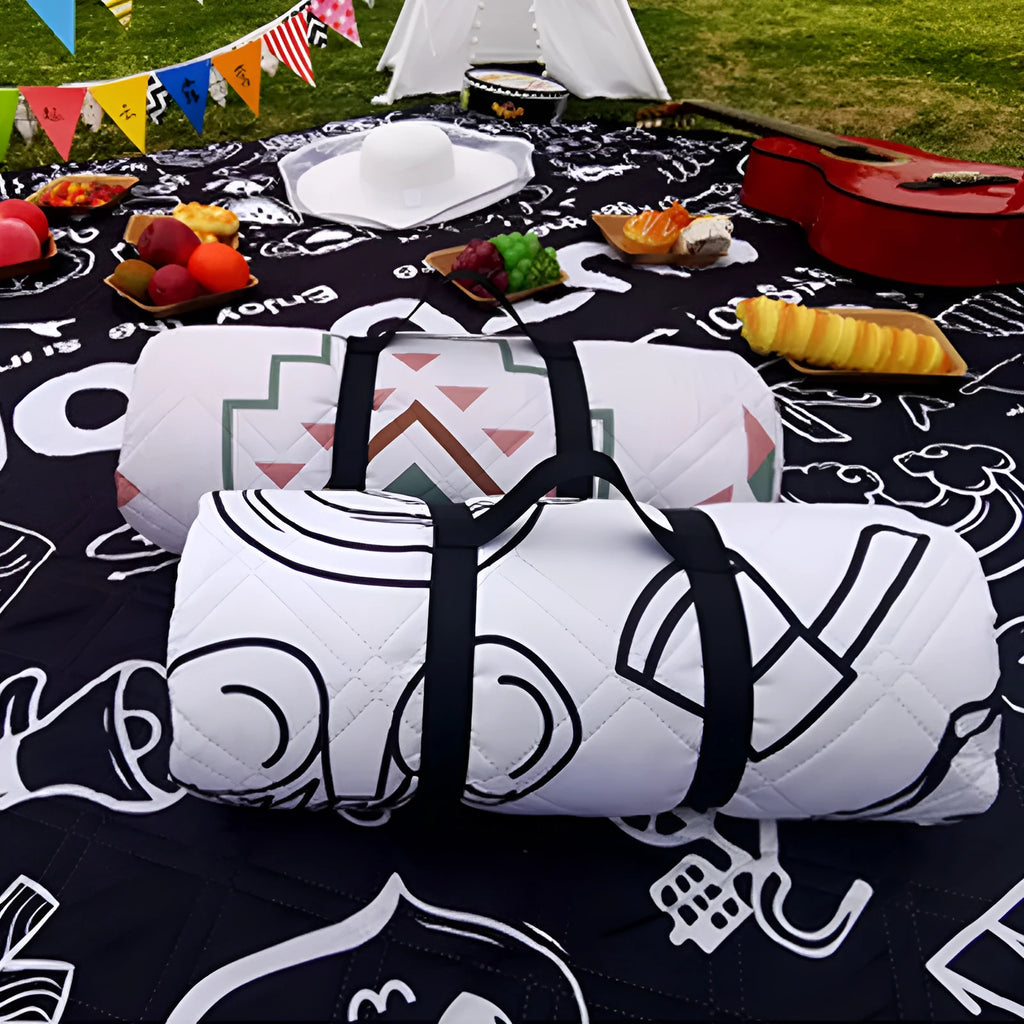 Black graffiti ultrasonic picnic mat 200x200cm waterproof pongee blanket for camping
