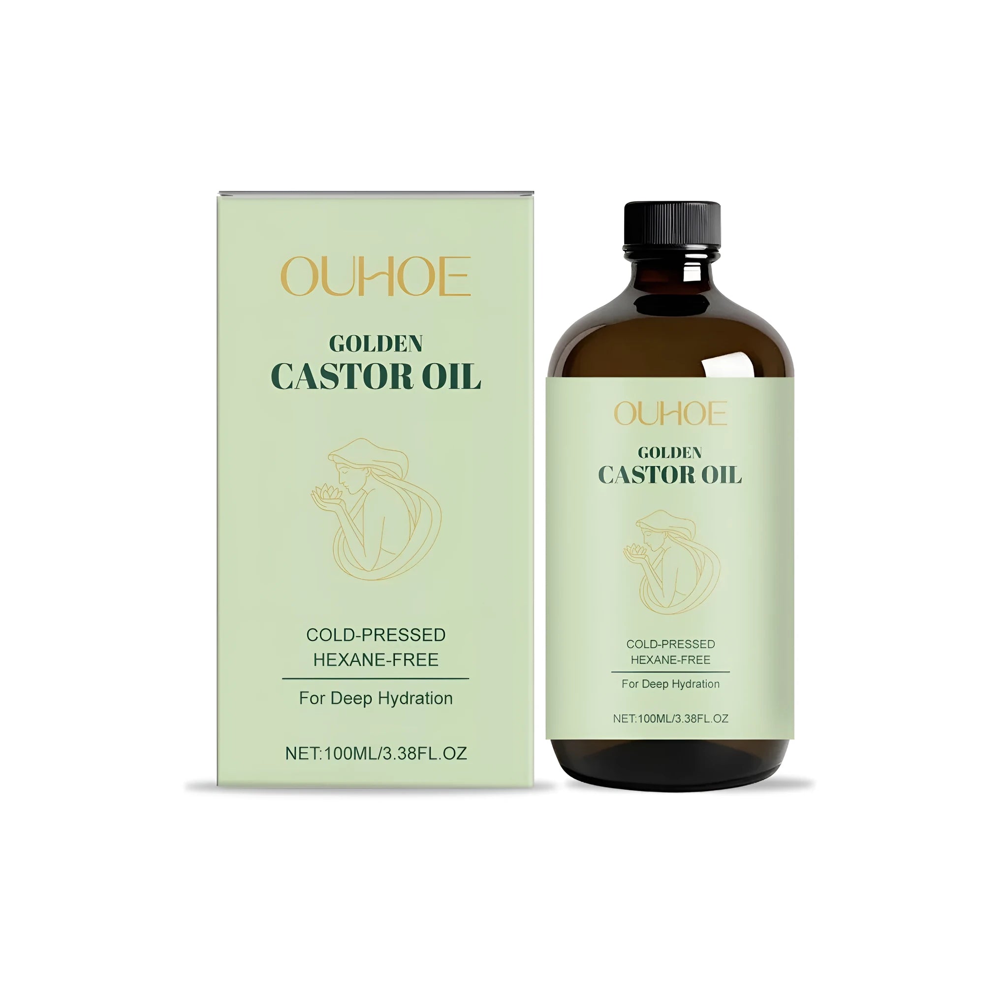 100ml bottle of golden castor oil blend with jojoba oil and vitamin E for hair and skin.