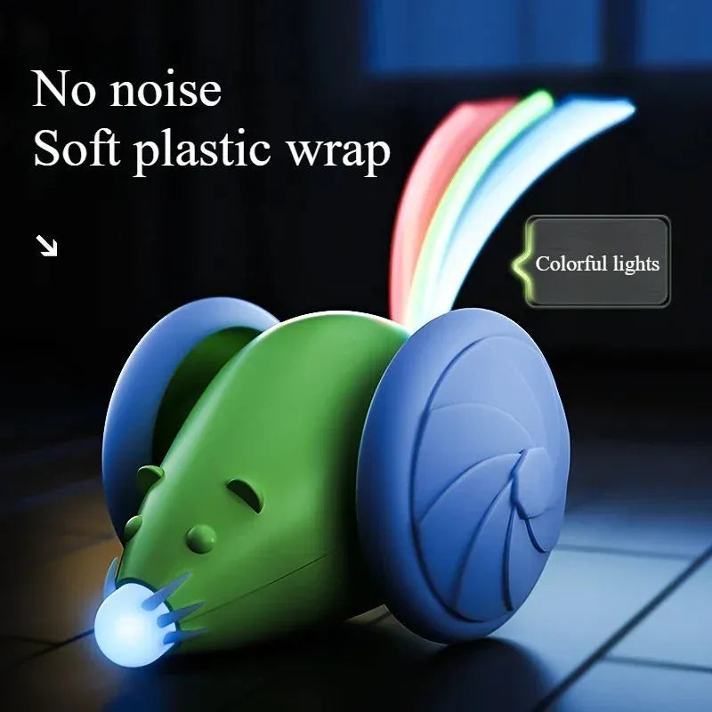Interactive electric mouse cat toy with automatic teasing stick in green or white for indoor cats