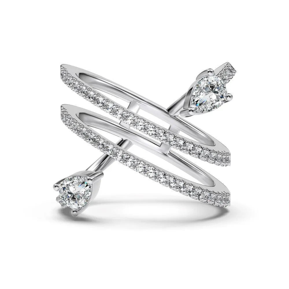 Sterling Silver S925 drop shaped ring white gold colour women