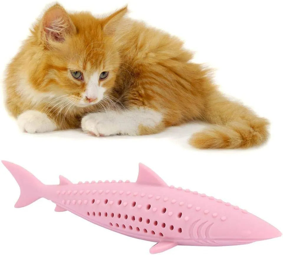 Green pink purple silicone cat fish chew toy with dolphin shape and breathable side holes