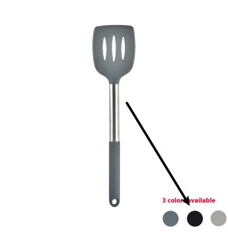 12-piece silicone kitchen utensil set with rotating storage bucket in black, includes spatula, ladel, and cooking tools