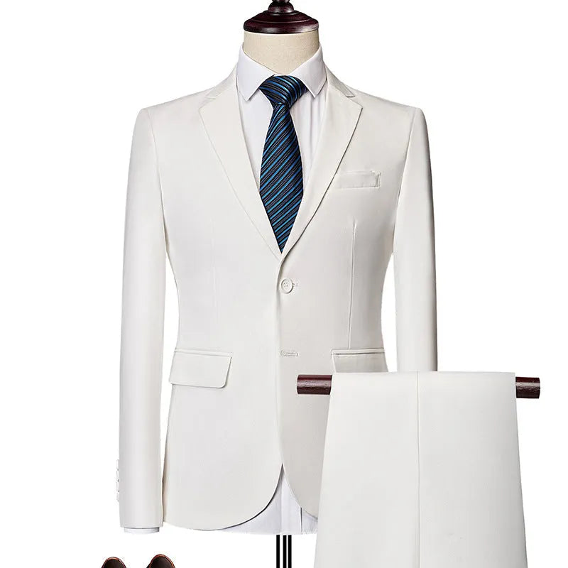 Men's Business Casual Suit Two-Piece Set in Polyester with Loose Fit Available in Multiple Colours and Sizes M-5XL for Spring and Autumn Wear