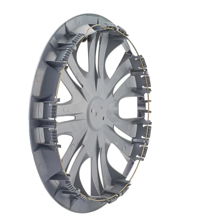 Universal monochrome ABS plastic wheel hub cover for car decoration in silver finish.