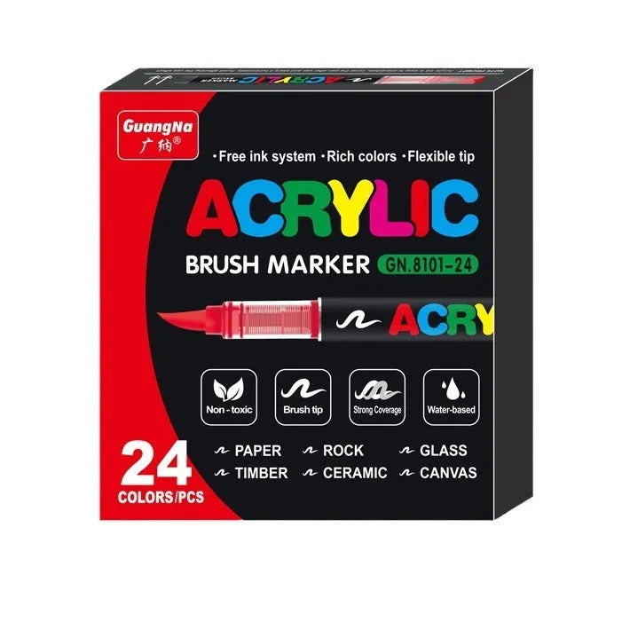 Set of straight liquid acrylic marker pens with soft head tips in multiple colours for art and graffiti