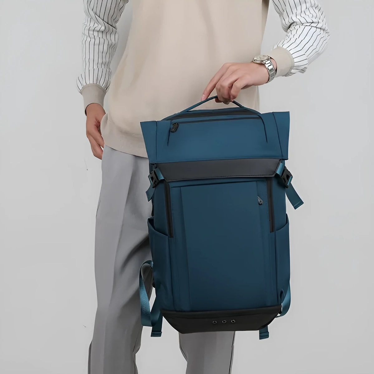 Multi-functional Oxford cloth leisure backpack for men, unisex, 27x47x22cm, Gray colour