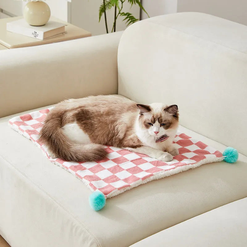 Plaid pattern pet blanket for cats and dogs on furniture with soft fleece material