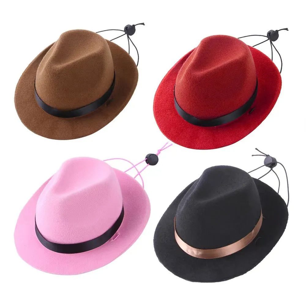Small pet wool felt sun hat with hairpin attachment in pink colour for dogs and cats