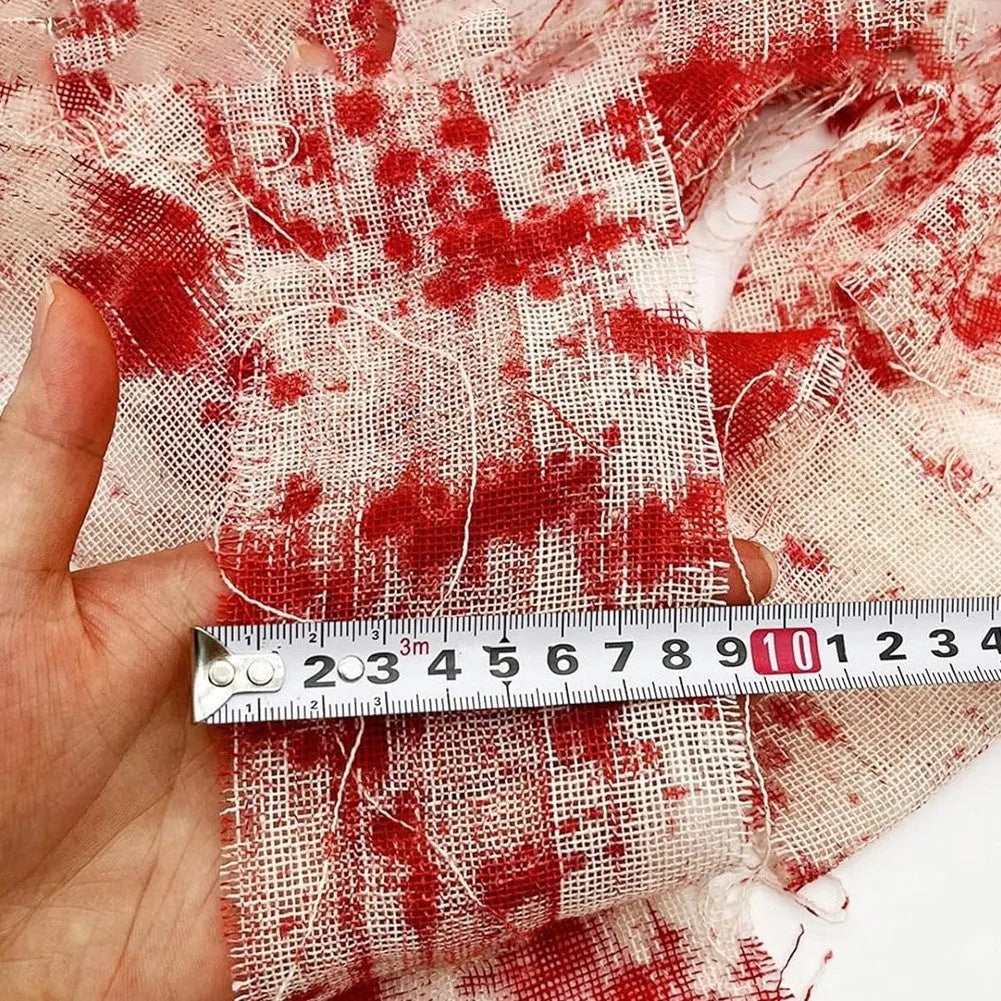 Halloween horror bandage with bloody cloth strip style on 8cm wide polyester fabric