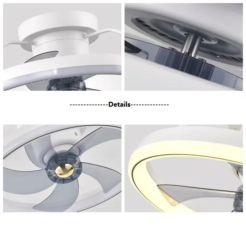 Modern ceiling fan lamp with light showing white finish and acrylic shade