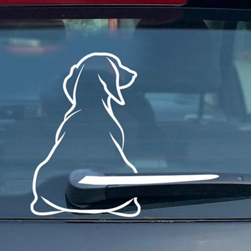 Cartoon wiper back dog car sticker shown on vehicle window with waving tail design