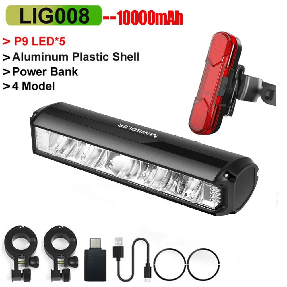 Baojia lifting bracket bicycle light with black plastic housing and taillight, 10000mAh rechargeable model