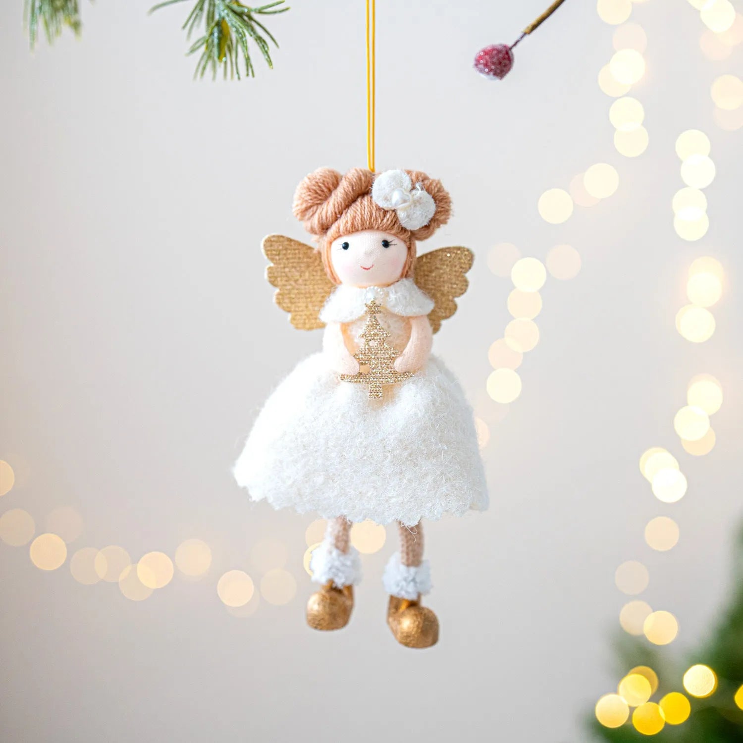 Pink and white cloth Christmas angel wings plush pendant decorative hanging