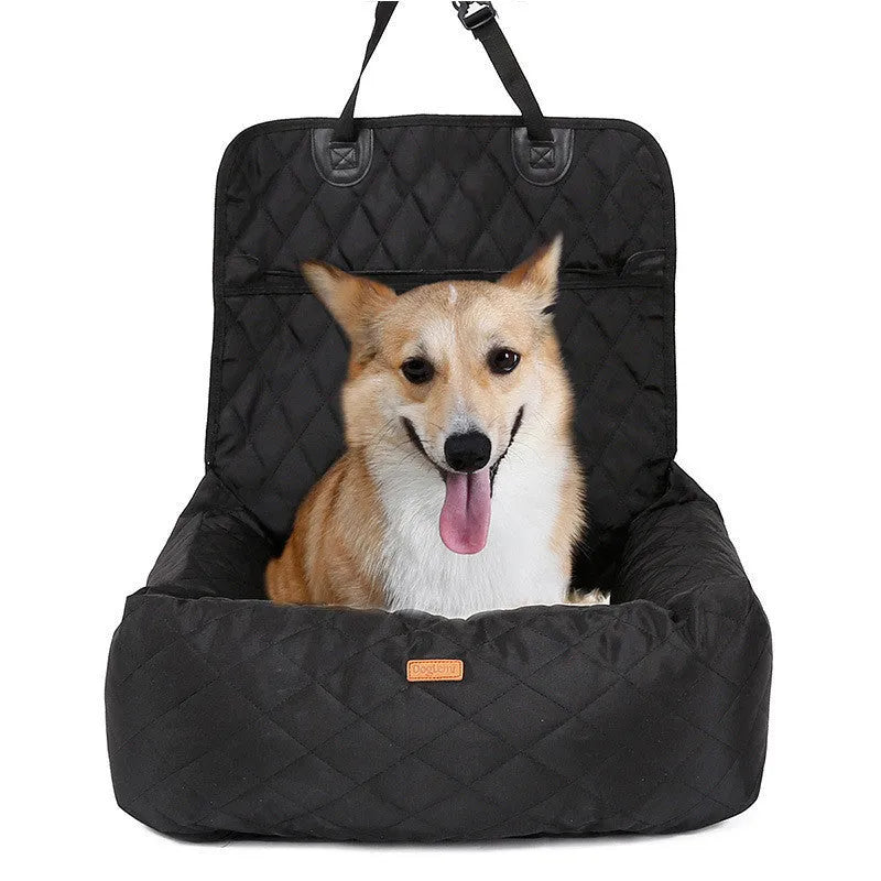 Pet car mat in black Oxford cloth with non-slip backing for dogs on car seat