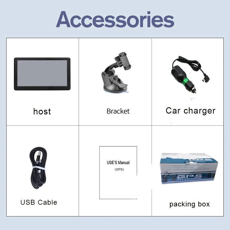 7 inch portable car GPS navigation device with touch screen and mounting bracket
