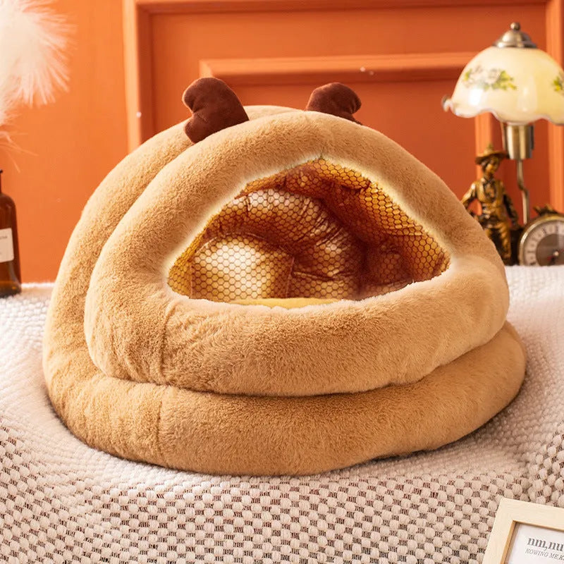 Semi-closed graphene material cloth dog kennel in coffee elk colour, M size