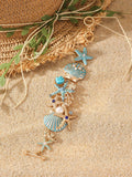 Alloy rhinestone bracelet with marine boat anchor design and starfish elements in turquoise finish