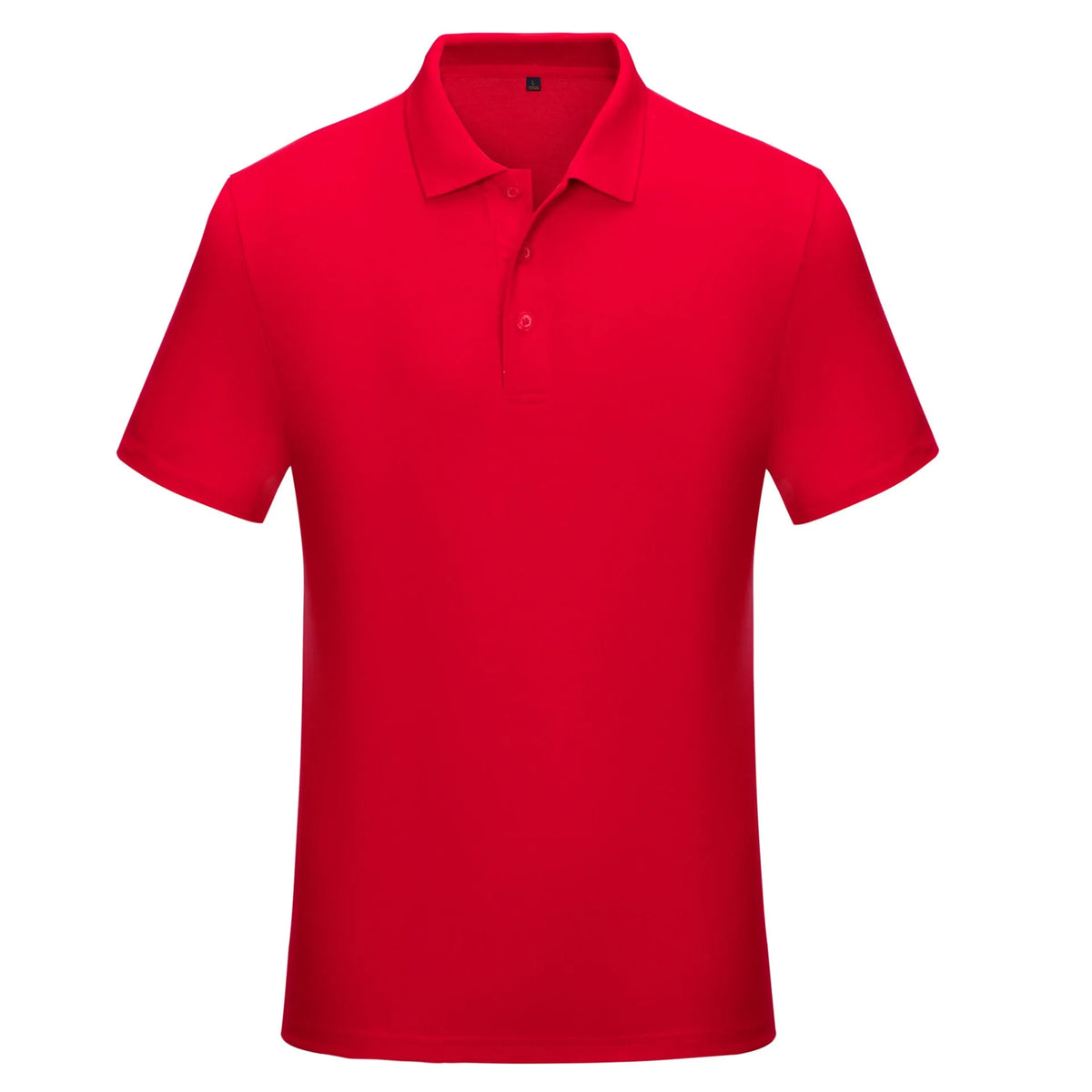 Solid colour cotton short sleeve polo shirt work uniform in multiple colours on a hanger