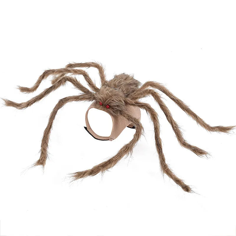 Halloween spider costume for pets in grey, brown, black and purple with leg straps