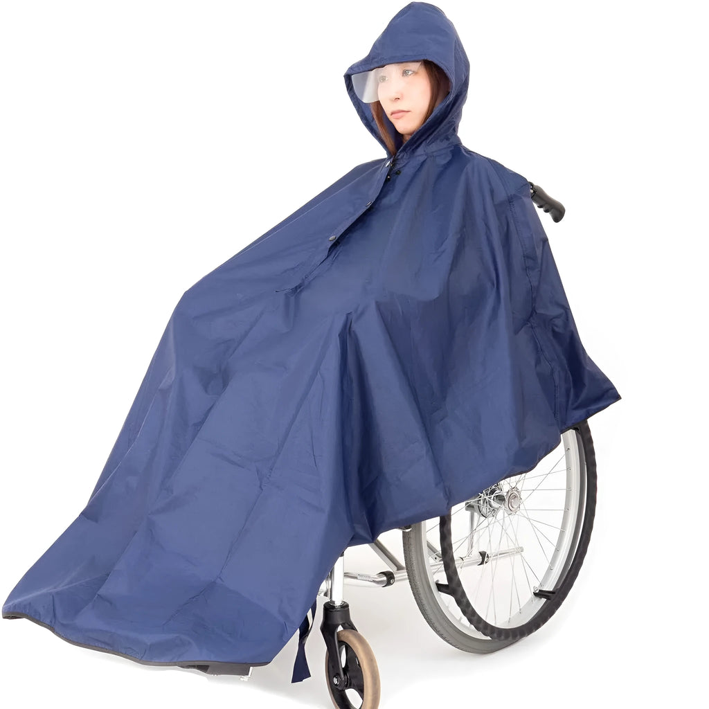 Waterproof reflective thickened wheelchair raincoat cape-style in navy blue for adults