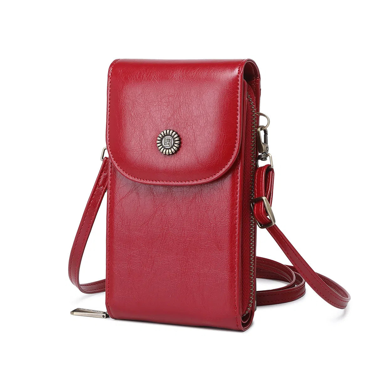 Anti-magnetic phone bag retro wax leather PU crossbody with card slot in black for daily wear