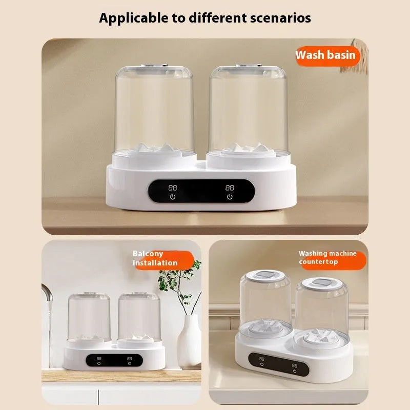 White double bucket USB mini washing machine for laundry and delicate underwear.